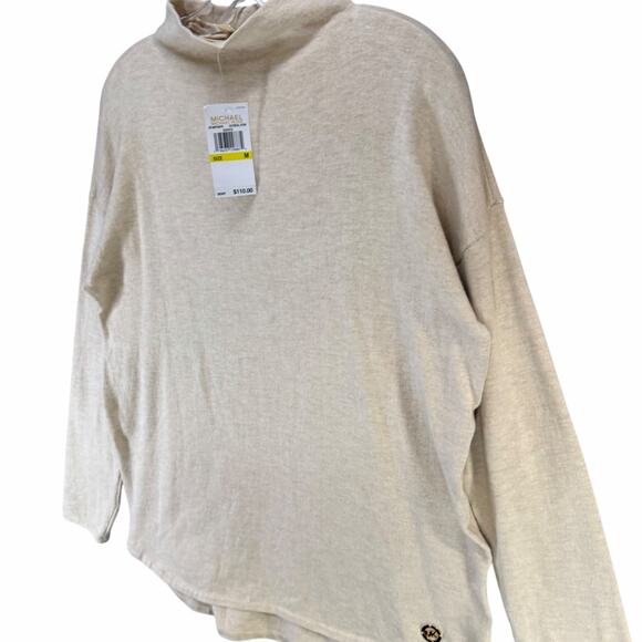 Michael Michael Kors Sweater Women M Oatmeal Beige Turtleneck Modern Lightweight - Picture 2 of 12